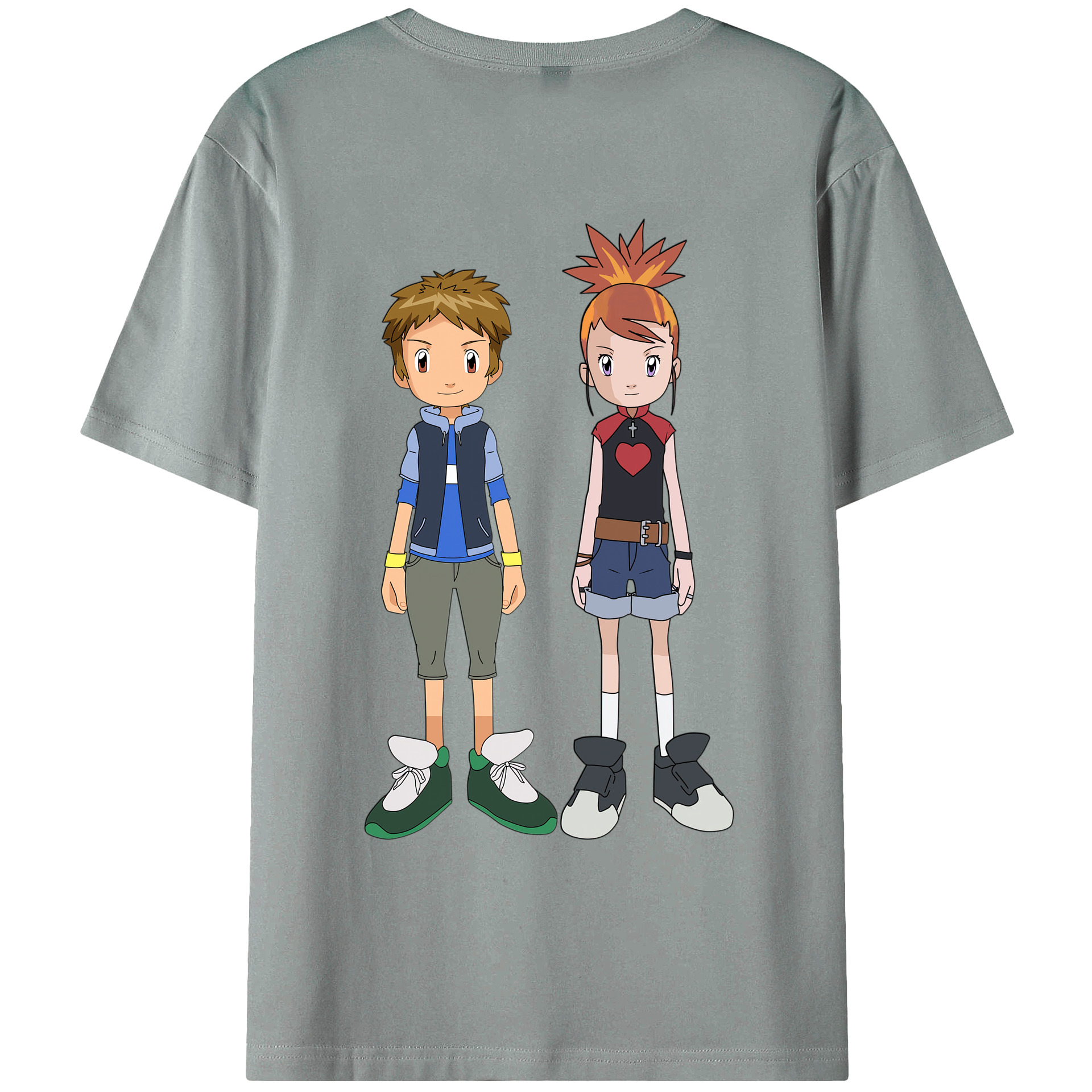 （画像用） Digimon デジタルモンスター/デジモン 綿100％ メンズ半袖Tシャツ（バックプリント） 通気性